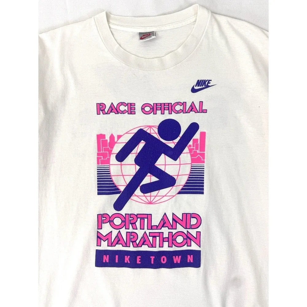 Vintage 1991 Niketown Portland Marathon Nike T-shirt White Gatorade Mens L